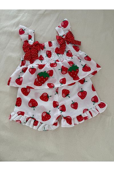 Balbadem baby kids Orange and Strawberry Patterned Baby Girl and Child Summer Set 1-5 Years Old