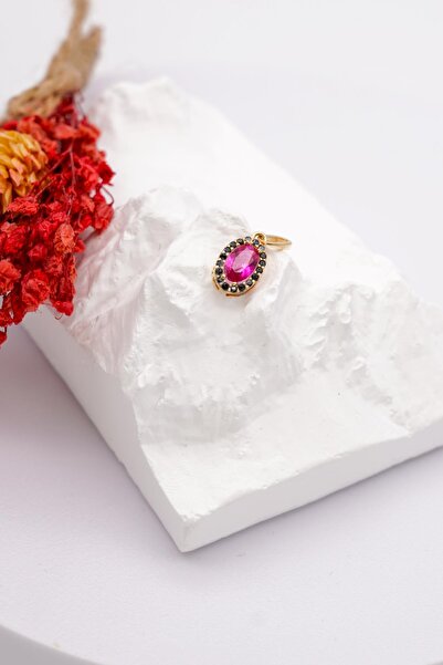 ERMİRGOLD Pembe Topaz Taşlı Oval Formlu Taş Sıralı 14 Ayar Altın Kolye Ucu – ...