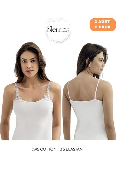 Şahinler Women'S, Rope Strap, Lace Detail 95% Cotton, 5% Elastane 2-Piece Undershirt
