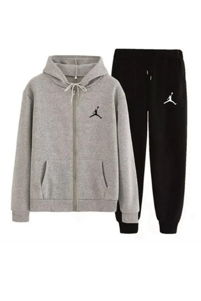 Ardiyoza Μαύρη αθλητική φόρμα Γκρι Ζακέτα Σετ BASKKEEETTTTT με τύπωμα