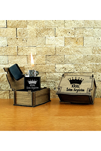 Hobi Tuning Kişiye Özel Ahşap Kutulu Benzinli Metal Çakmak Kral Temalı