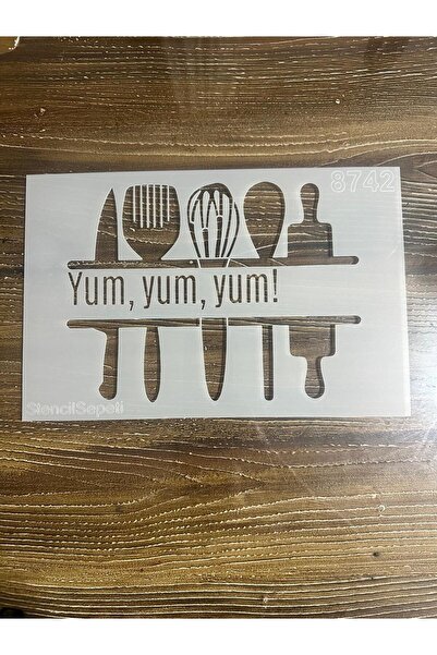 Mutfak Temalı “Yum, Yum, Yum!” Yazılı Dekoratif Şablon – 30x20 cm