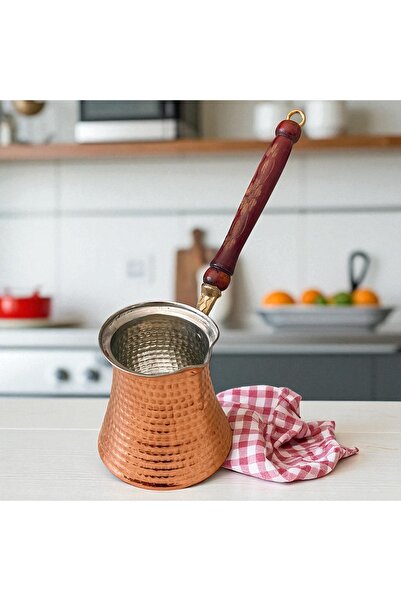 BARITCIOGLU مكبل نحاسي 7 أكواب بمقبض خشبي مقاس جامبو