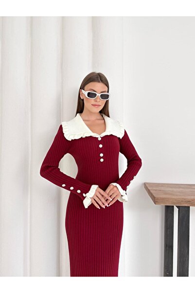 Ware Women's Ruffle Pearl Button Detail Dress