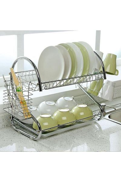 rotop Dish and Cutlery Rack with Drip Tray, Stainless Steel 56x11x25 cm