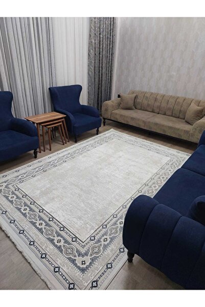 NOVA HALI Bambu Tarz 4 M2 - 6 M2 Metrekare Salon Halısı Antialerjik Oturma Odası Halısı Mavi Halı