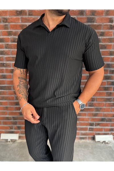 Combineman35 Polo Neck Vertical Striped Men's T-Shirt