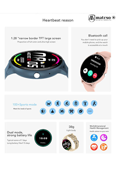 matcso by CSM 4U PRODUCTS® SmartWatch, 1.28 inch Display, Call/Sms/Social Media Notifications, Full Touch, Beige