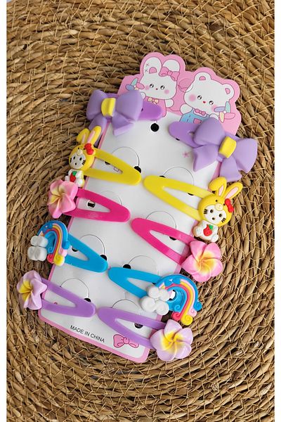 LO ADORO Snap Buckle Mixed Set 10 Pieces Figured Baby Kids Buckle Rainbow Lotus Flower Rabbit Bow Buckle
