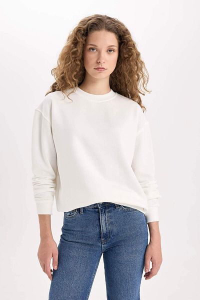 DeFacto Oversize Wide Fit Crew Neck Basic Plain Thick Sweatshirt E3859Ax24Wn