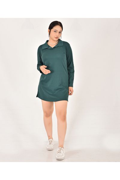 Pollux Women's Polo Neck Long Sleeve Oversize Fit Short Dress