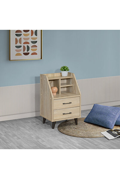 Home Box طاولة جانبية من Oasis ذات درجين ورف تخزين مفتوح