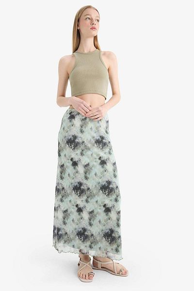 DeFacto Coool a Form Patterned Normal Waist Combed Cotton Lining Tulle Maxi Skirt D7077Ax25Au