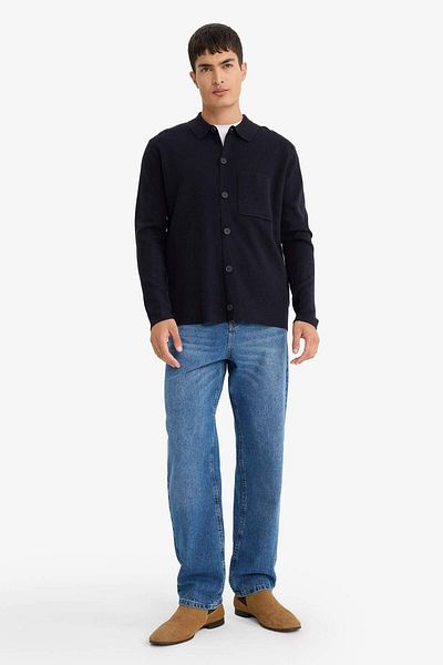 DeFacto Standard Fit Polo Neck Button Front Pocket Detailed Knitwear Cardigan F3720Ax25Wn