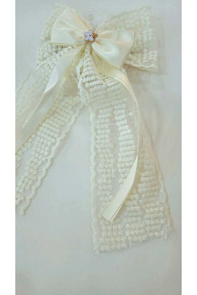GÜLPEŞE Large Bow Buckle Cream Lace Detailed Hair Clip