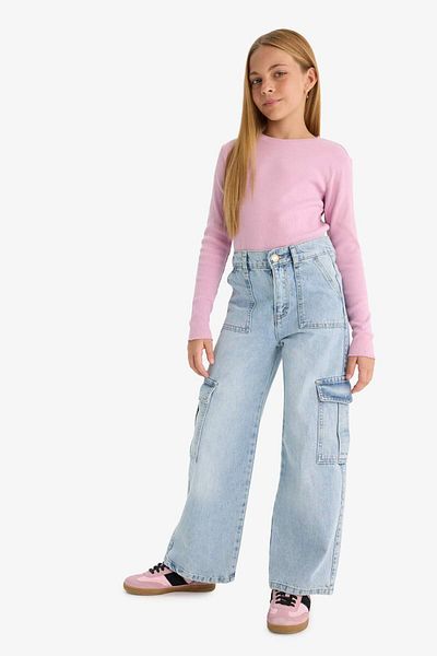 DeFacto Girls' Back to School Slim Fit Slim Fit Crew Neck Ribbed Camisole 2-Piece Long Sleeve T-Shirt E6485A
