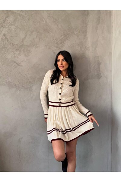 Ware Women's Striped Pleated Mini Skirt Suit