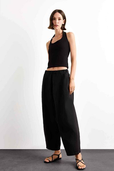 DeFacto Relax Fit Elastic Waist Straight Leg Ankle Length Trousers G0431Ax25Sm