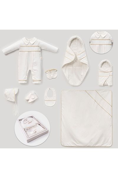 PARK BEBE Baby Boy Hospital Discharge Set with Stripe Detailed Cotton Swaddle and Blanket