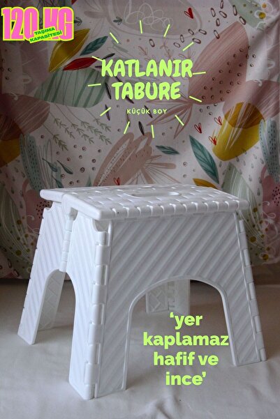 saral plastik Katlanabilir Tabure Küçük Boy Beyaz Renk Taşınabilir Piknik Taburesi, Mutfak Taburesi, Kamp Taburesi