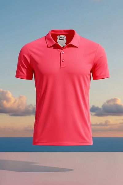 SadeRenk Men's Neon Pink Polo Neck T-Shirt