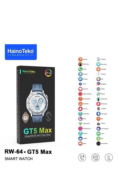 GERMANY HainoTeko GT5 Max Smart Watch Model RW-64 with 3 Straps