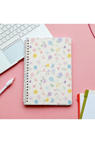 Mahya Kelebek Tasarımlı Spiralli A5 Kareli Defter, 1. Hamur Beyaz 48 Yaprak /...