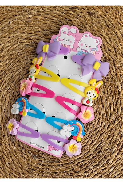 LO ADORO Snap Buckle Mixed Set 10 Pieces Figured Baby Kids Buckle Rainbow Lotus Flower Rabbit Bow Buckle
