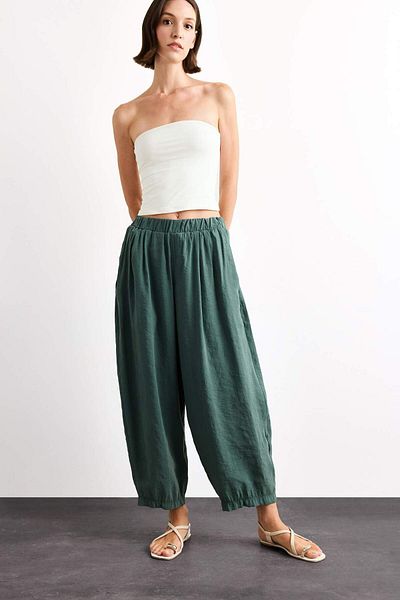 DeFacto Relax Fit Elastic Waist Straight Leg Ankle Length Trousers G0431Ax25Sm