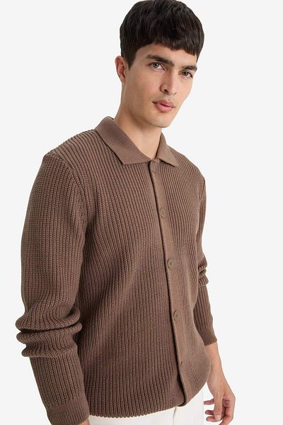 DeFacto Standard Fit Polo Neck Button Knitwear Cardigan E8397Ax25Cw