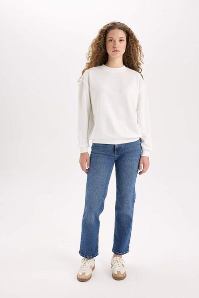 DeFacto Oversize Wide Fit Crew Neck Basic Plain Thick Sweatshirt E3859Ax24Wn