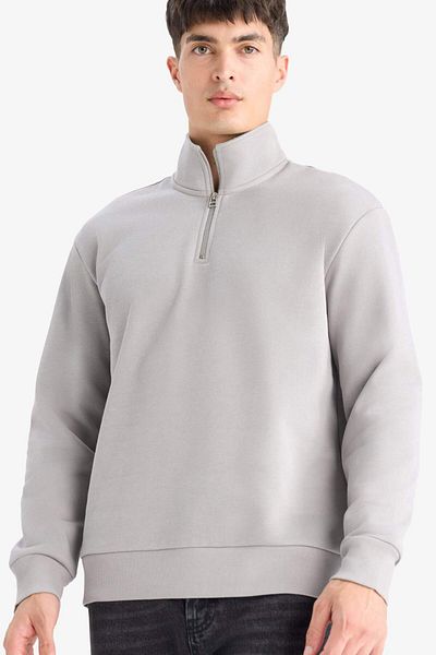 DeFacto Regular Fit Stand Collar Half Zipper Basic Plain Thick Sweatshirt X7405Az25Au