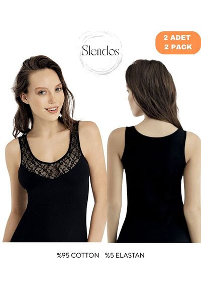 Şahinler Women'S, Thick Strap, Lace Detail, 95% Cotton 5% Elastane 2-Piece Undershirt