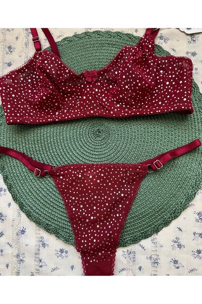 İntive Lingerie Pointy Love Transparent Soft Tulle Shiny Polka Dot Underwire Stylish Bra Set