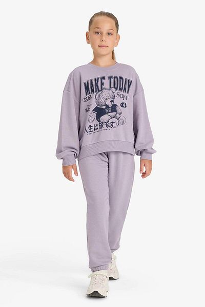 DeFacto Girl's 2 Piece Set Printed Sweatshirt Sweatpants E6416A825Au