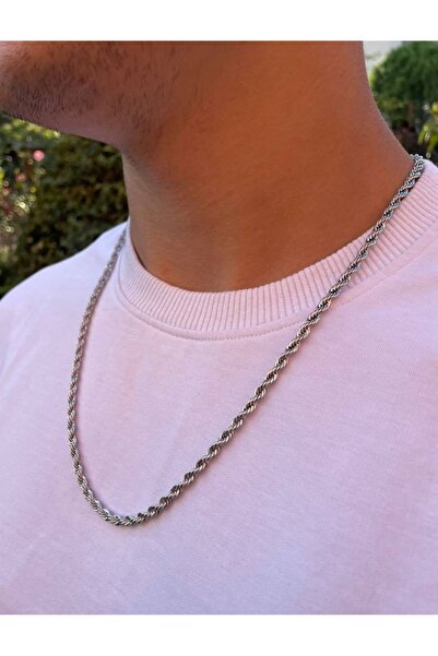 CLOVER JEWELRY قلادة سلسلة ملتوية من الفولاذ المقاوم للصدأ