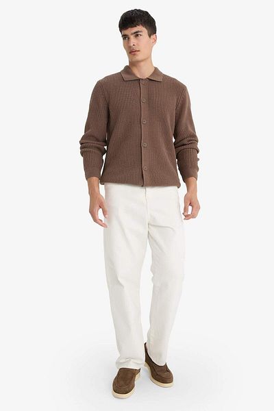 DeFacto Standard Fit Polo Neck Button Knitwear Cardigan E8397Ax25Cw