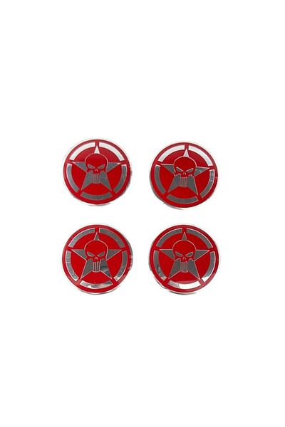 MAF Set 4 embleme stickere abtibild craniu rosu din tabla (aluminiu) autoadezive 56mm pentru capace roti