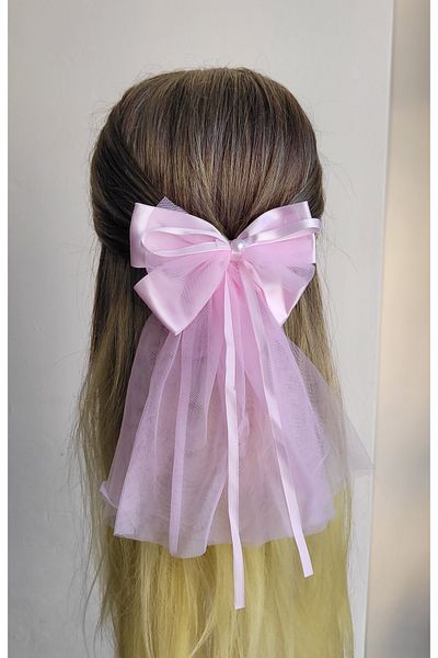 LO ADORO Bowknot Buckle with Extra Tulle Tail Bachelorette Engagement Wedding Henna Barrette
