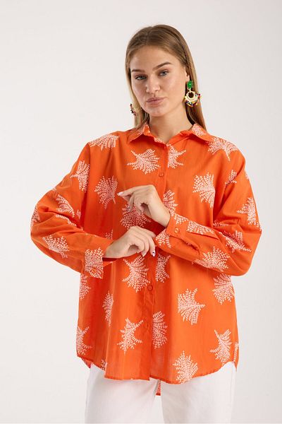 Reji Patterned Printed Voile Loose Oversize Shirt