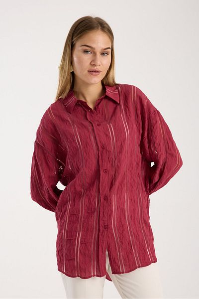 Reji Mesh Striped Oversize Casual Shirt