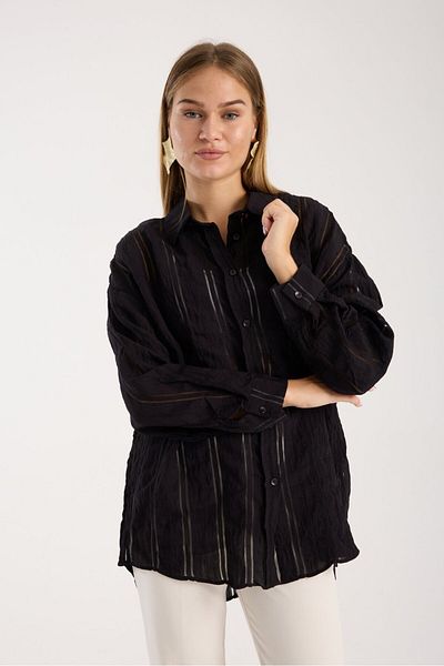 Reji Mesh Striped Oversize Casual Shirt