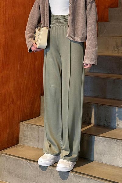 lamelif Khaki Trousers with Grass Detail