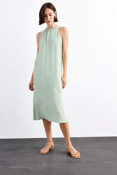 DeFacto Crinkle Fabric Sleeveless Midi Dress G0664Ax25Sm