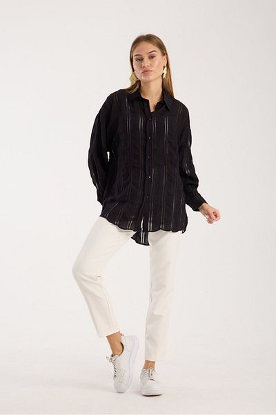 Reji Mesh Striped Oversize Casual Shirt