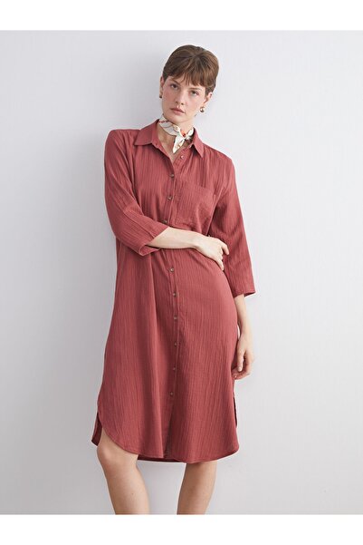 LC Waikiki LCWAIKIKI Classic YENİ SEZON Dokulu Müslin Gömlek Elbise
