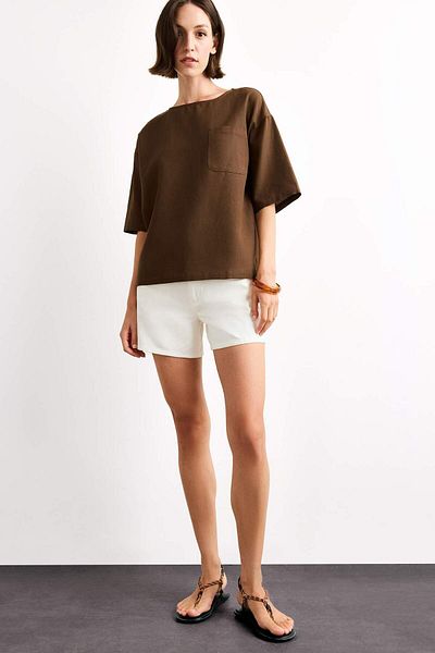 DeFacto Relax Fit Crew Neck Woven Short Sleeve Shirt G0434Ax25Sm