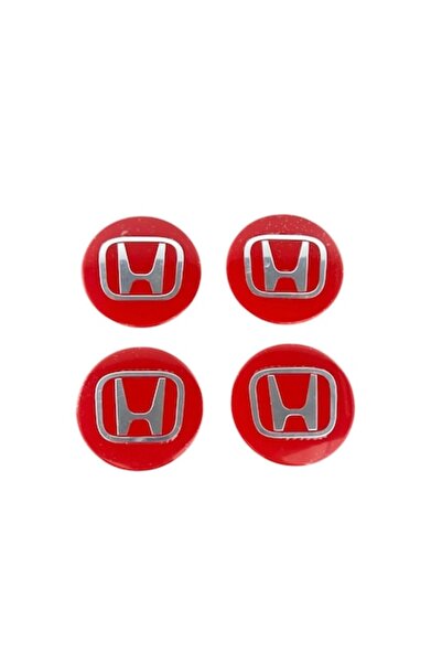 MAF Set 4 embleme autocolante Honda din tablă (aluminiu) autoadezive 56mm pentru capace de roți, Roșu