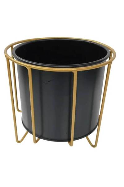 OEM Decorative Black Pot with Golden Stand, Modern and Elegant Design for Indoor Plants