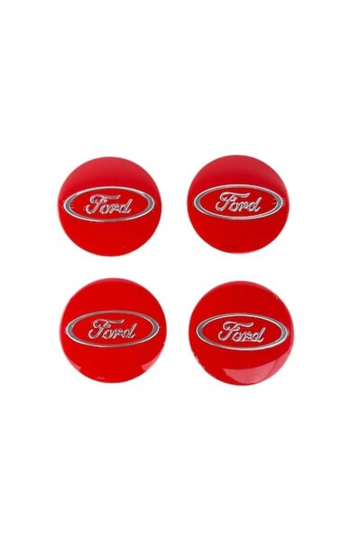 MAF Set of 4 Ford emblem stickers, aluminum, self-adhesive, 56mm, for wheel caps, Red